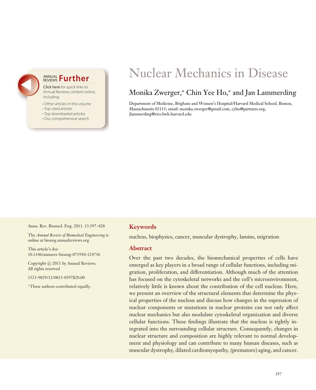 Nuclear Mechanics in Disease by Monika Zwerger * Chin Yee Ho * and Jan Lammerding
