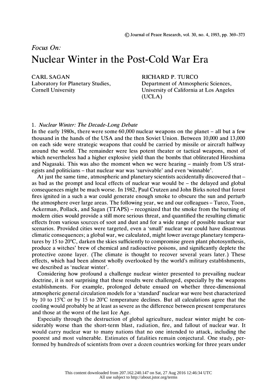 Nuclear Winter in the Post-Cold War Era by Unknown