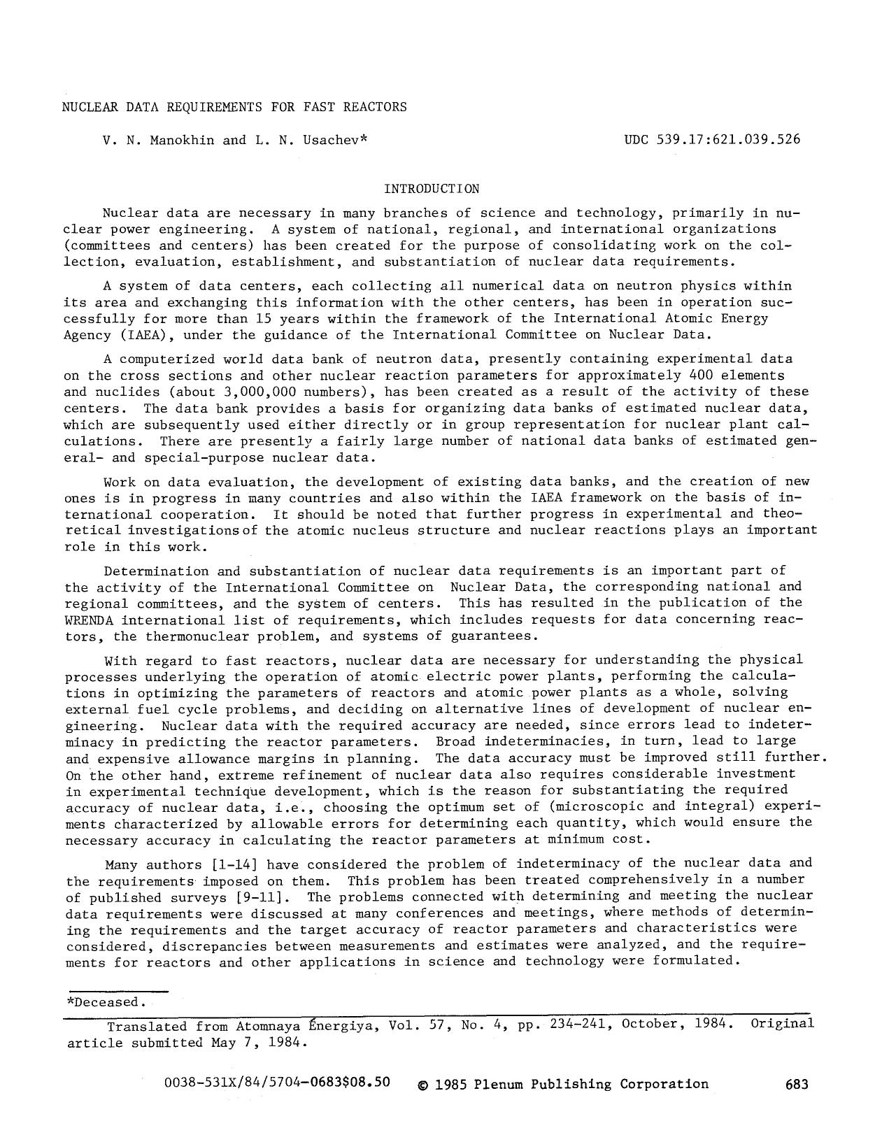 Nuclear data requirements for fast reactors by Unknown