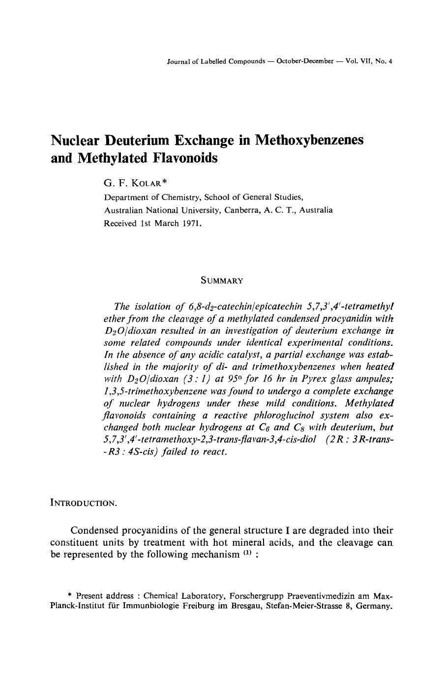 Nuclear deuterium exchange in methoxybenzenes and methylated flavonoids by Unknown