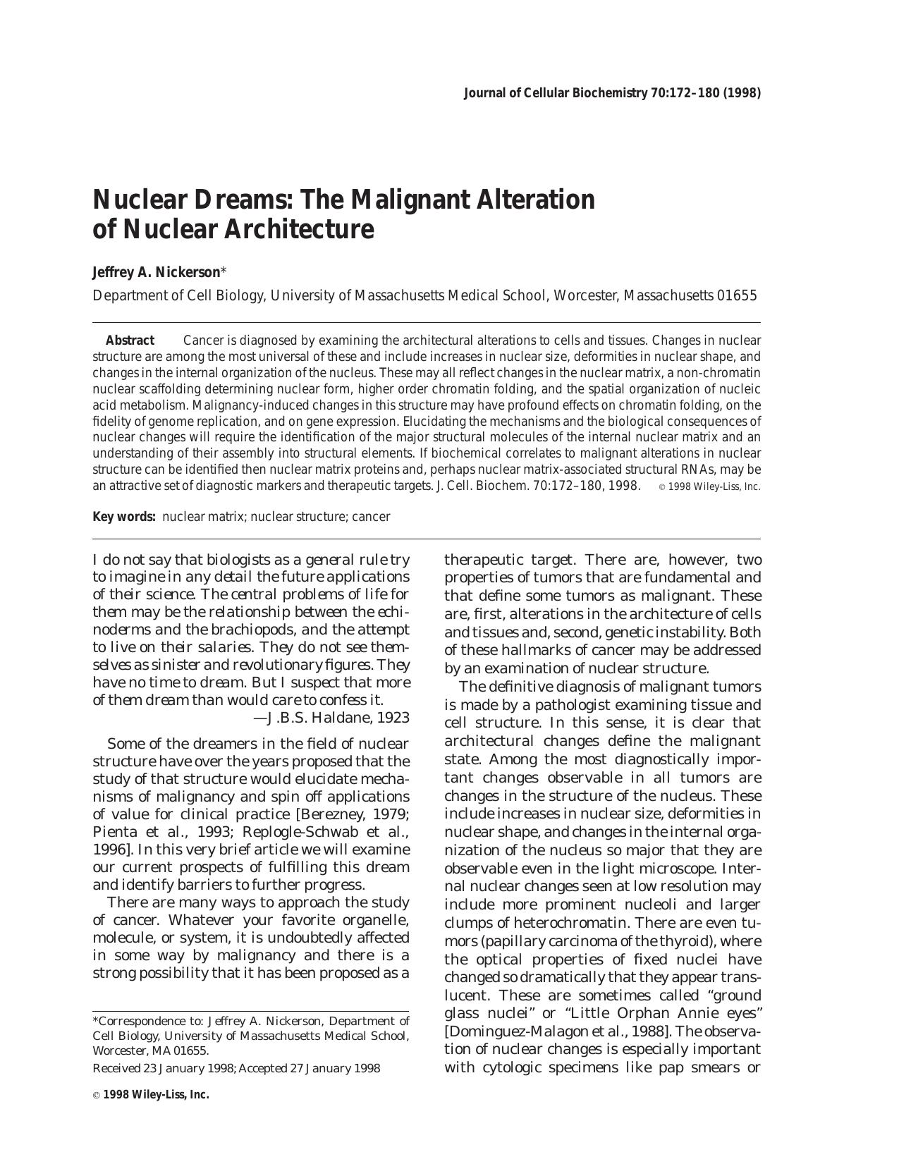Nuclear dreams: The malignant alteration of nuclear architecture by Unknown
