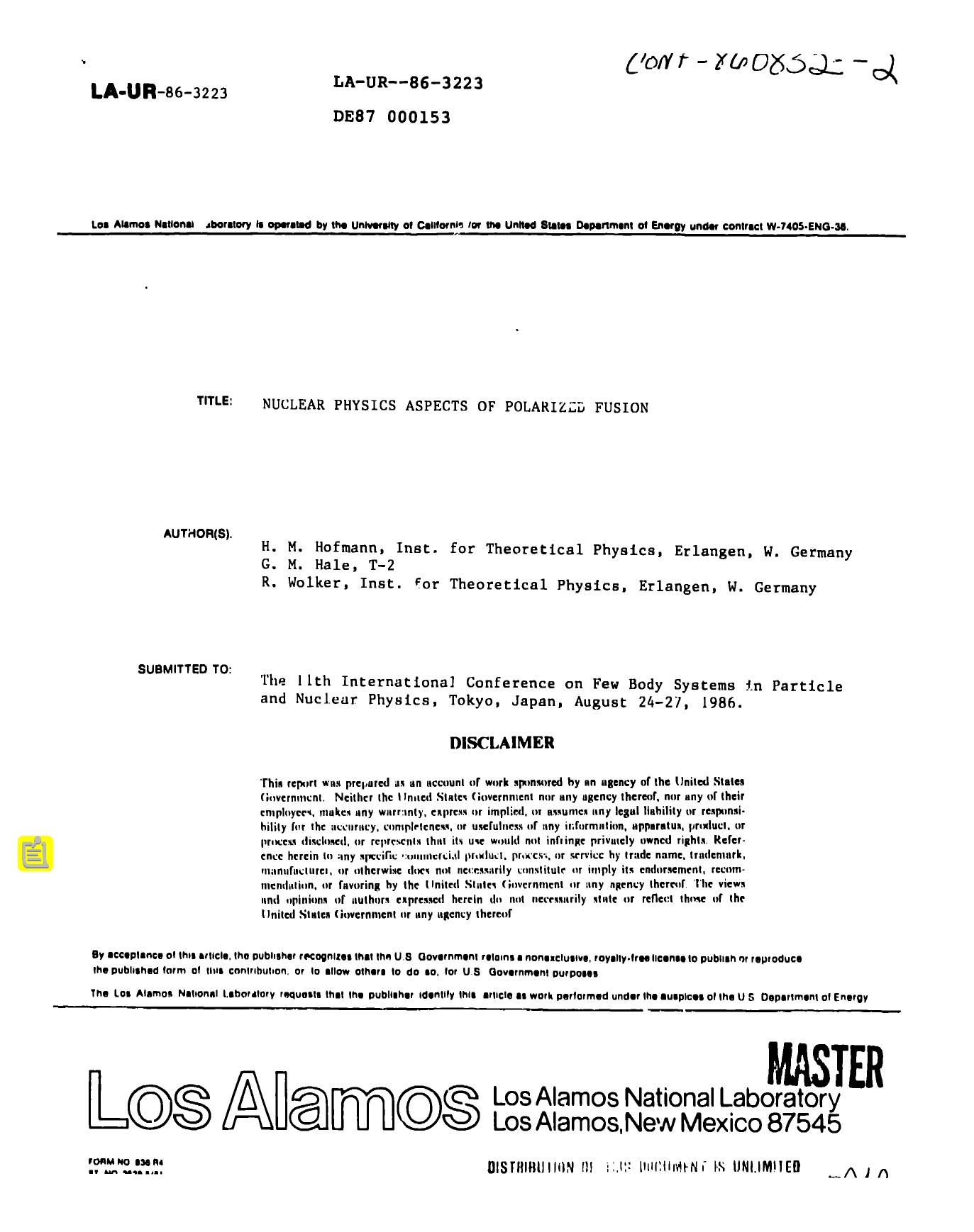 Nuclear physics aspects of polarized fusion None by LANL Research Library LWW Project