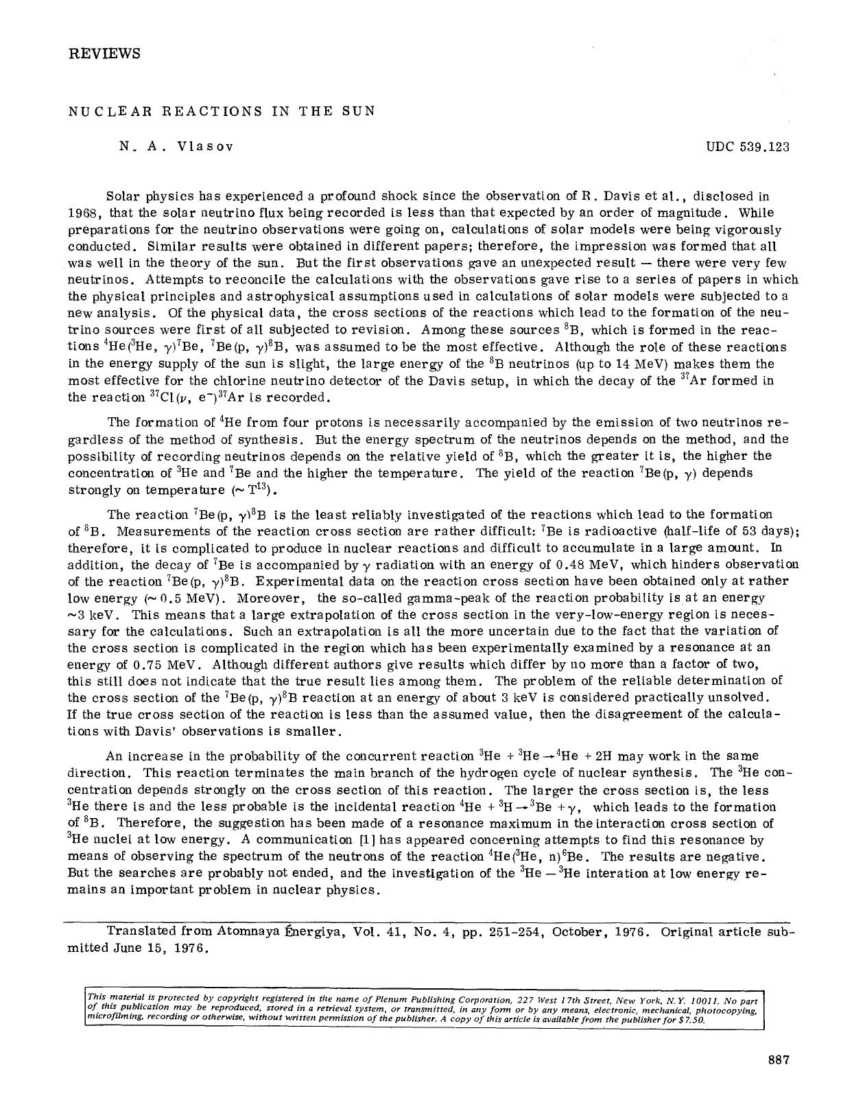Nuclear reactions in the sun by Unknown