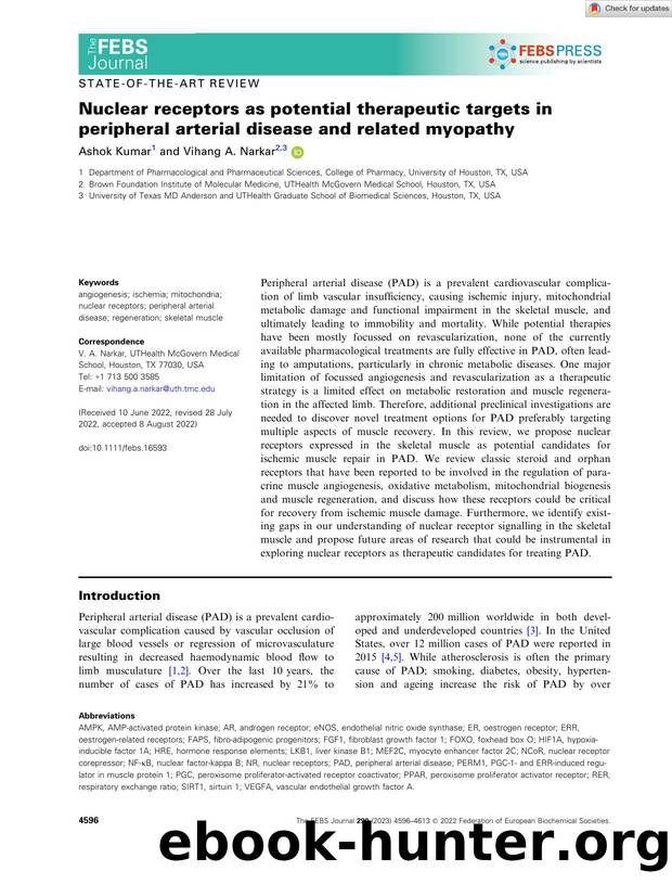 Nuclear receptors as potential therapeutic targets in peripheral arterial disease and related myopathy by Unknown