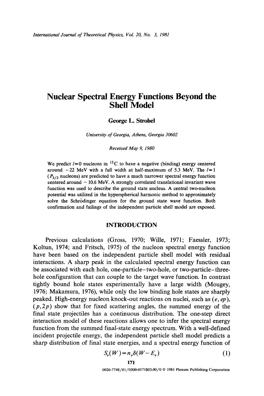 Nuclear spectral energy functions beyond the shell model by Unknown