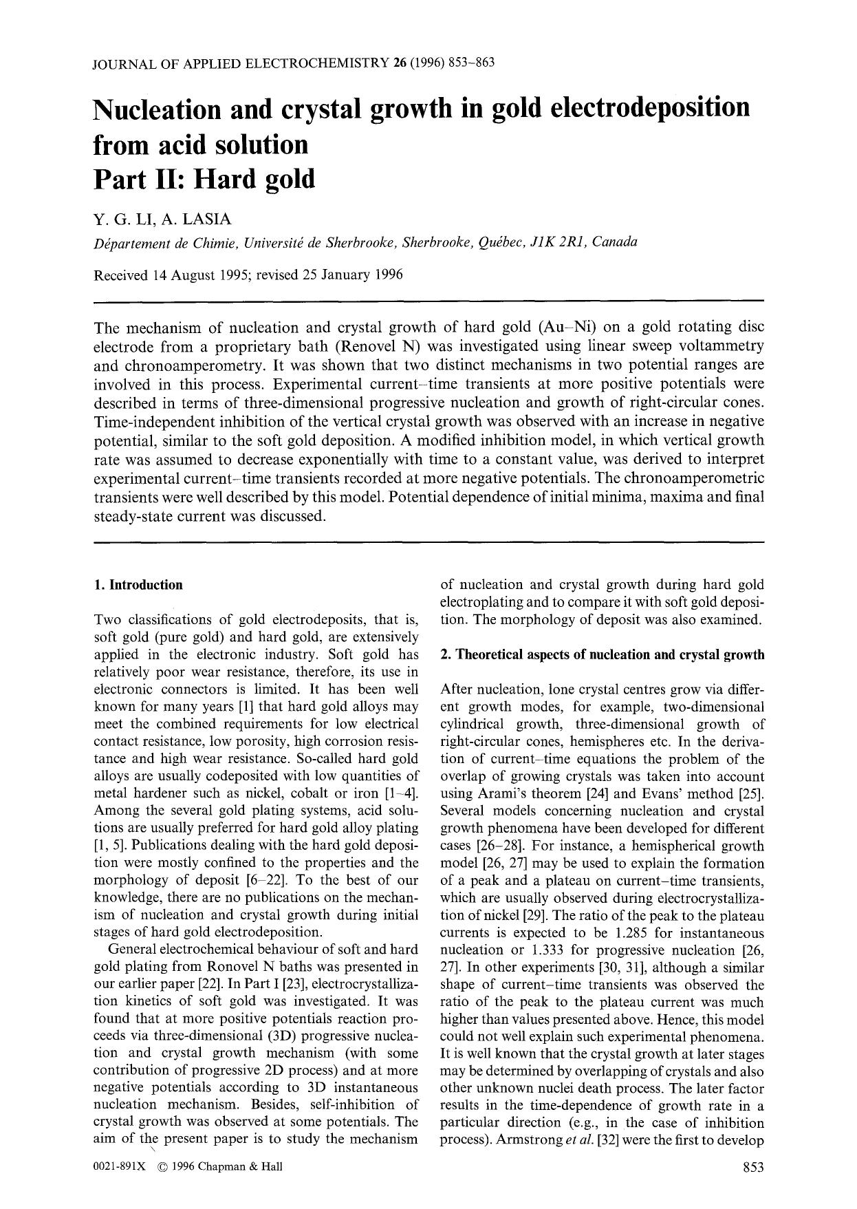 Nucleation and crystal growth in gold electrodeposition from acid solution Part II: Hard gold by Unknown