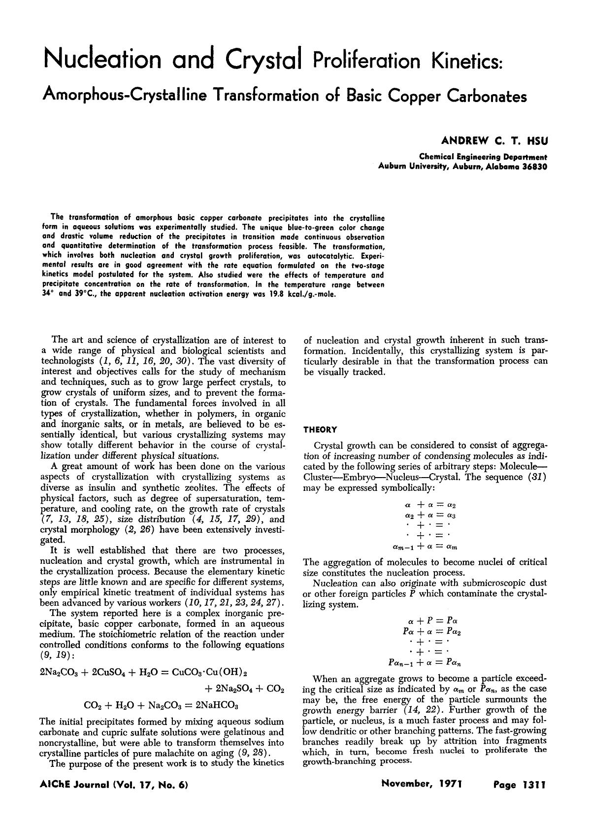 Nucleation and crystal proliferation kinetics: Amorphous-crystalline transformation of basic copper carbonates by Unknown