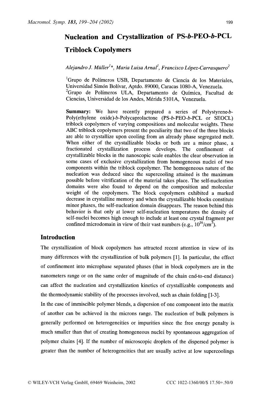Nucleation and crystallization of PS-b-PEO-b-PCL triblock copolymers by Unknown