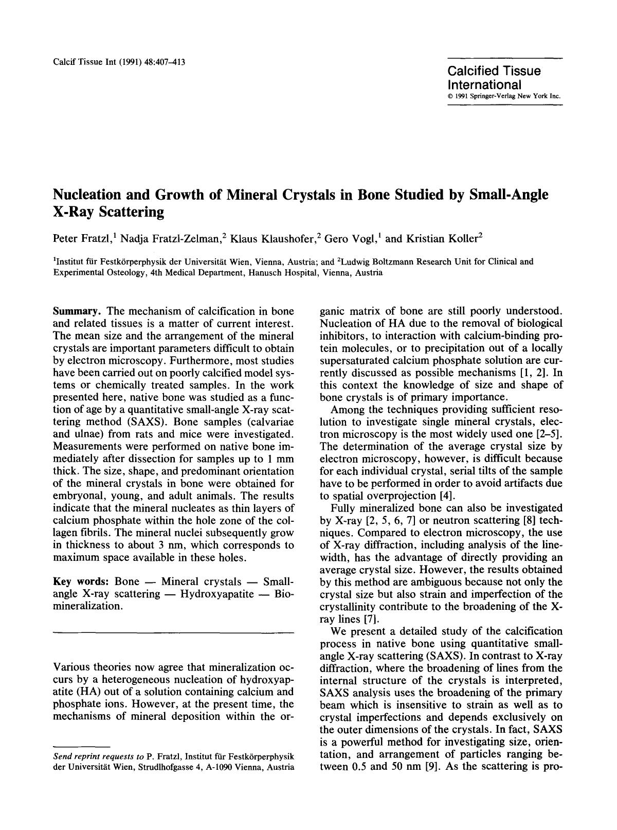 Nucleation and growth of mineral crystals in bone studied by small-angle X-ray scattering by Unknown