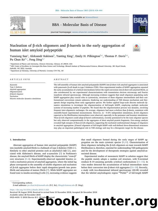 Nucleation of Î²-rich oligomers and Î²-barrels in the early aggregation of human islet amyloid polypeptide by unknow