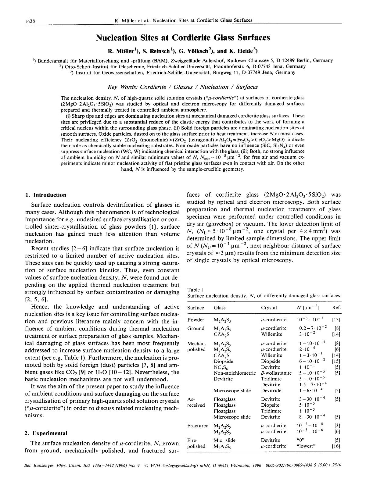 Nucleation sites at cordierite glass surfaces by Unknown
