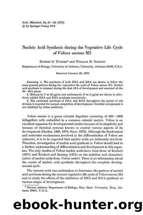 Nucleic acid synthesis during the vegetative life cycle of <Emphasis Type="Italic">Volvox aureus<Emphasis> M5 by Unknown