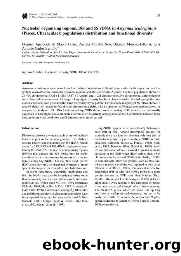 Nucleolar Organizing Regions, 18S and 5S rDNA in Astyanax Scabripinnis (Pisces, Characidae): Populations Distribution and Functional Diversity by Unknown