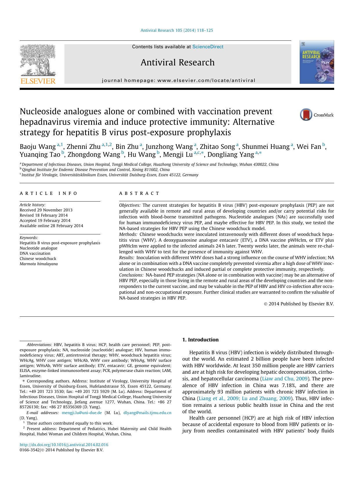 Nucleoside analogues alone or combined with vaccination prevent hepadnavirus viremia and induce protective immunity: Alternative strategy for hepatitis B virus post-exposure prophylaxis by unknow