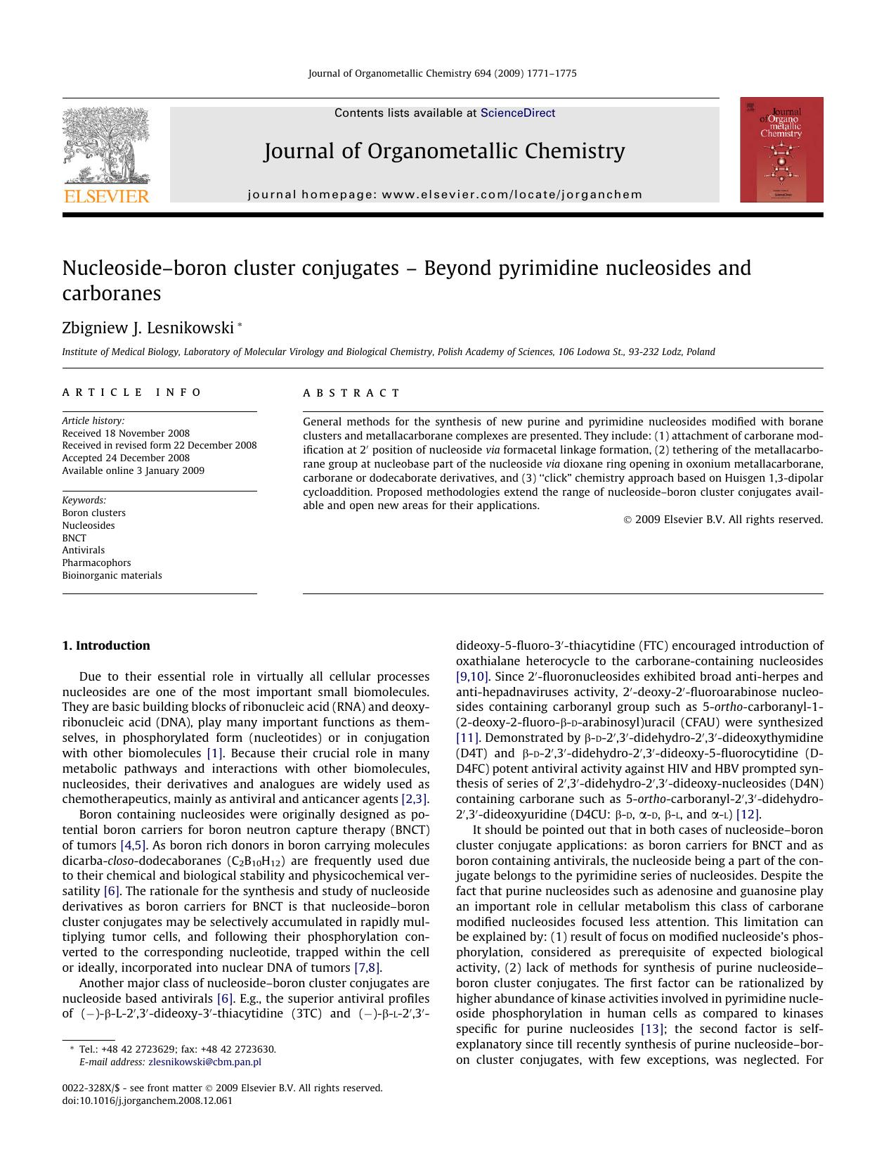 Nucleoside–boron cluster conjugates – Beyond pyrimidine nucleosides and carboranes by Zbigniew J. Lesnikowski