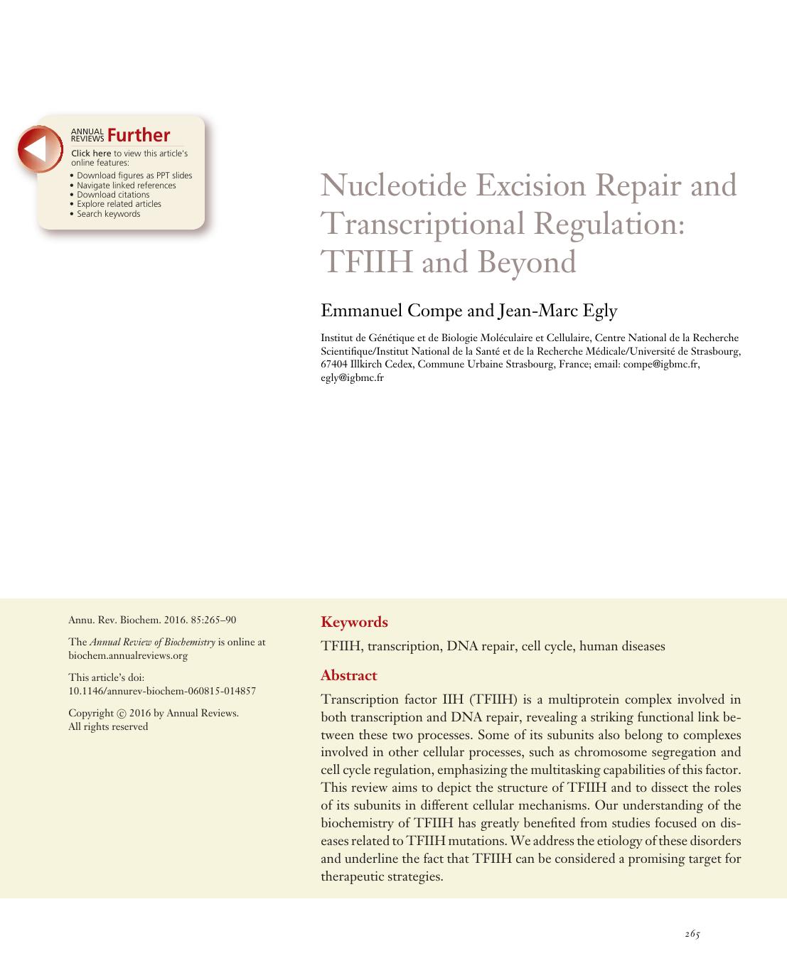 Nucleotide Excision Repair and Transcriptional Regulation: TFIIH and Beyond by Emmanuel Compe and Jean-Marc Egly
