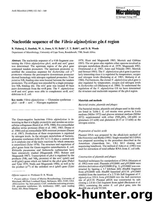 Nucleotide sequence of the <Emphasis Type="Italic">Vibrio alginolyticus glnA<Emphasis> region by Unknown
