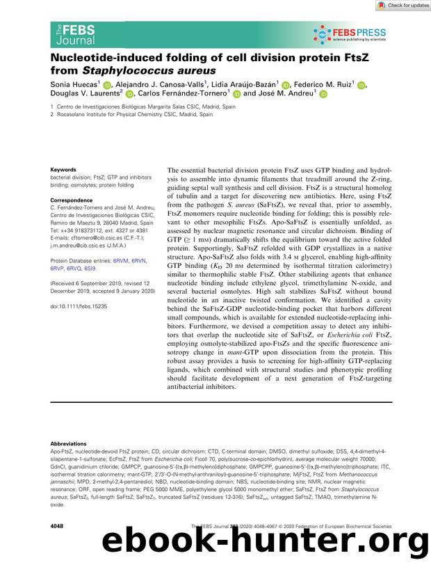 Nucleotideâinduced folding of cell division protein FtsZ from Staphylococcus aureus by Unknown