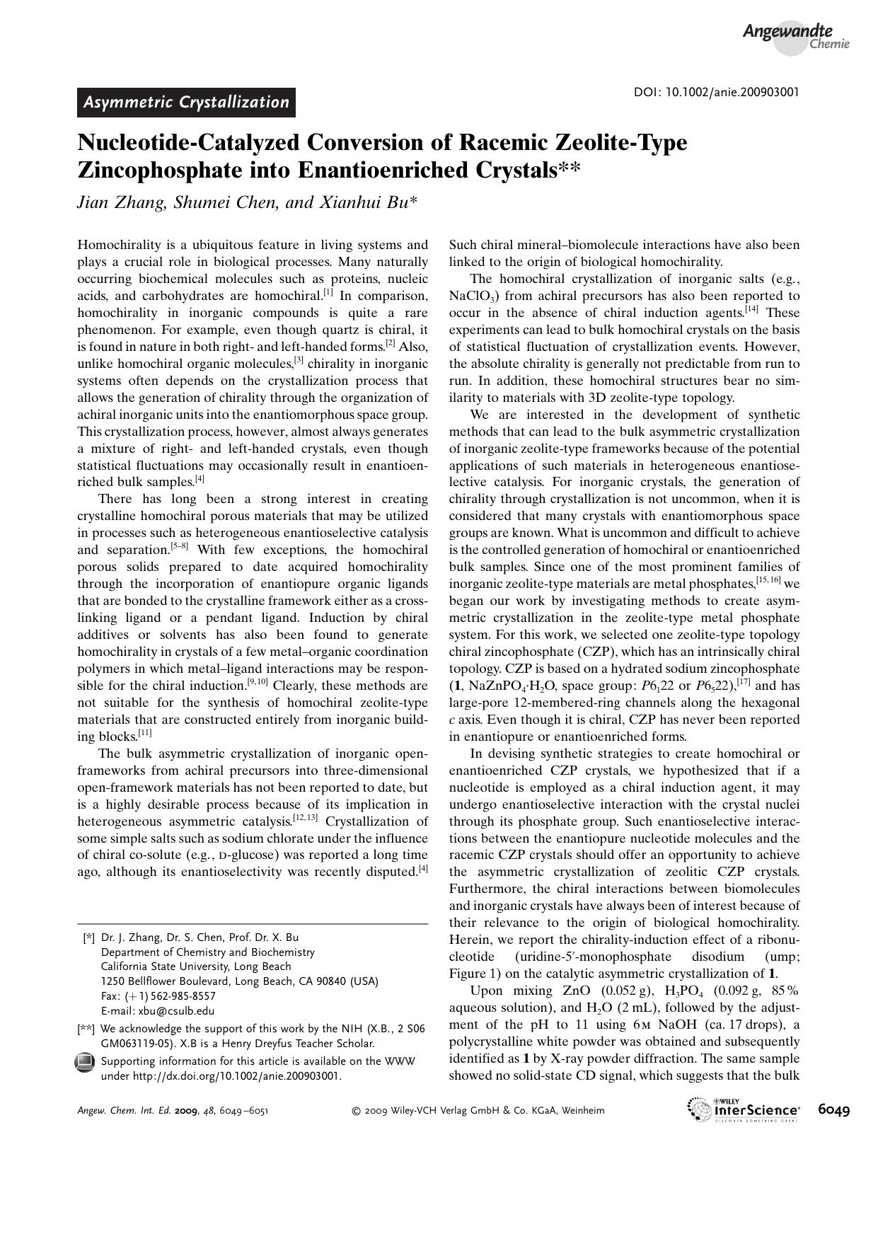 Nucleotide-Catalyzed Conversion of Racemic Zeolite-Type Zincophosphate into Enantioenriched Crystals by Unknown