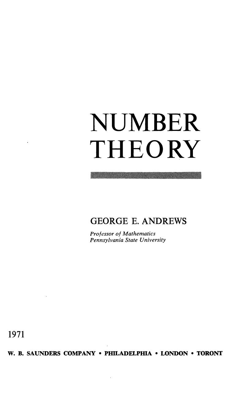 Number Theory [corrected ver.] by George E. Andrews