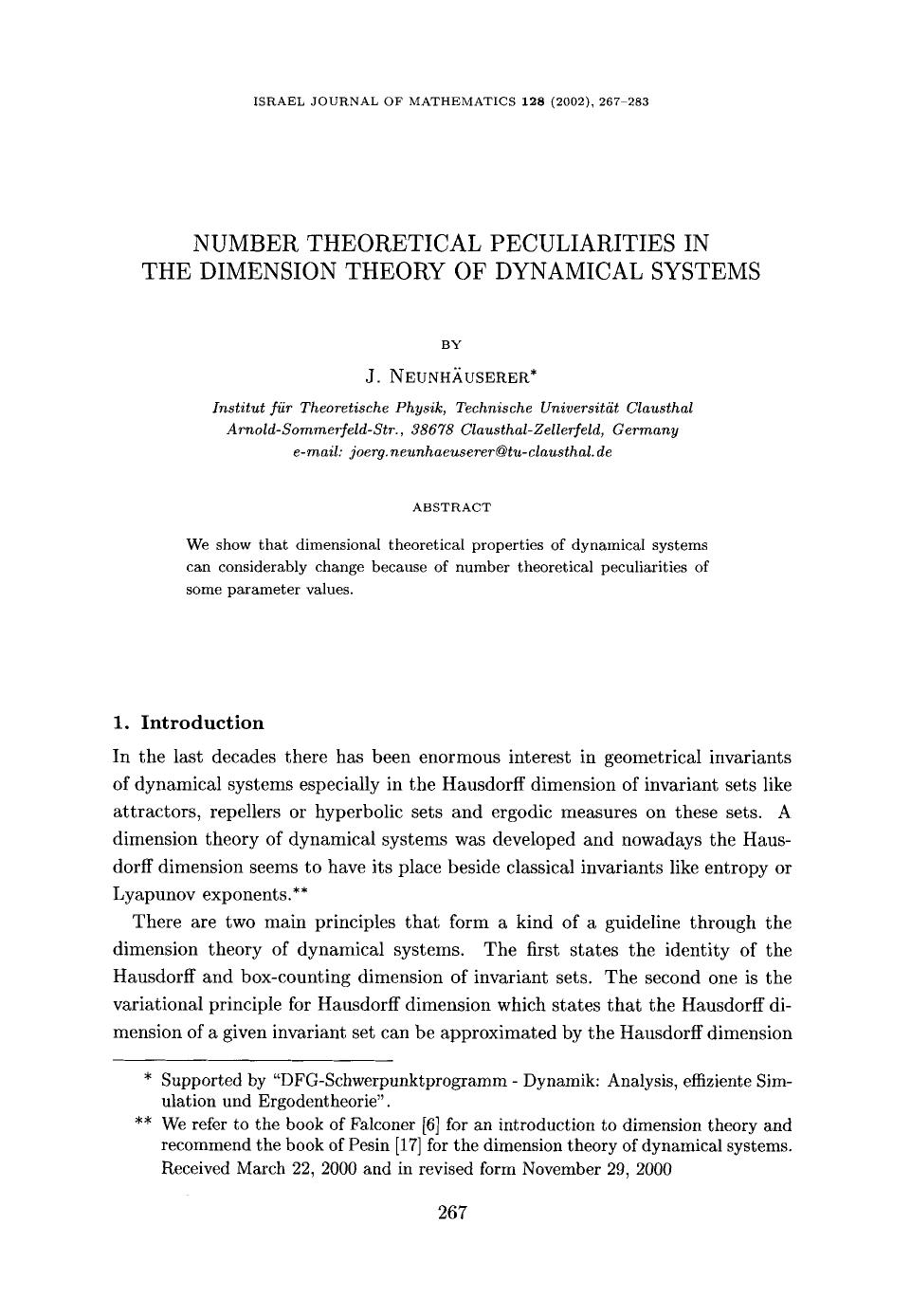 Number theoretical peculiarities in the dimension theory of dynamical systems by Unknown