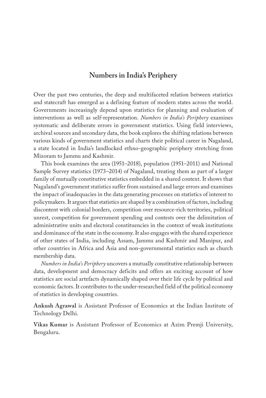 Numbers in India's periphery the political economy of government statistics by Ankush Agrawal Vikas Kumar