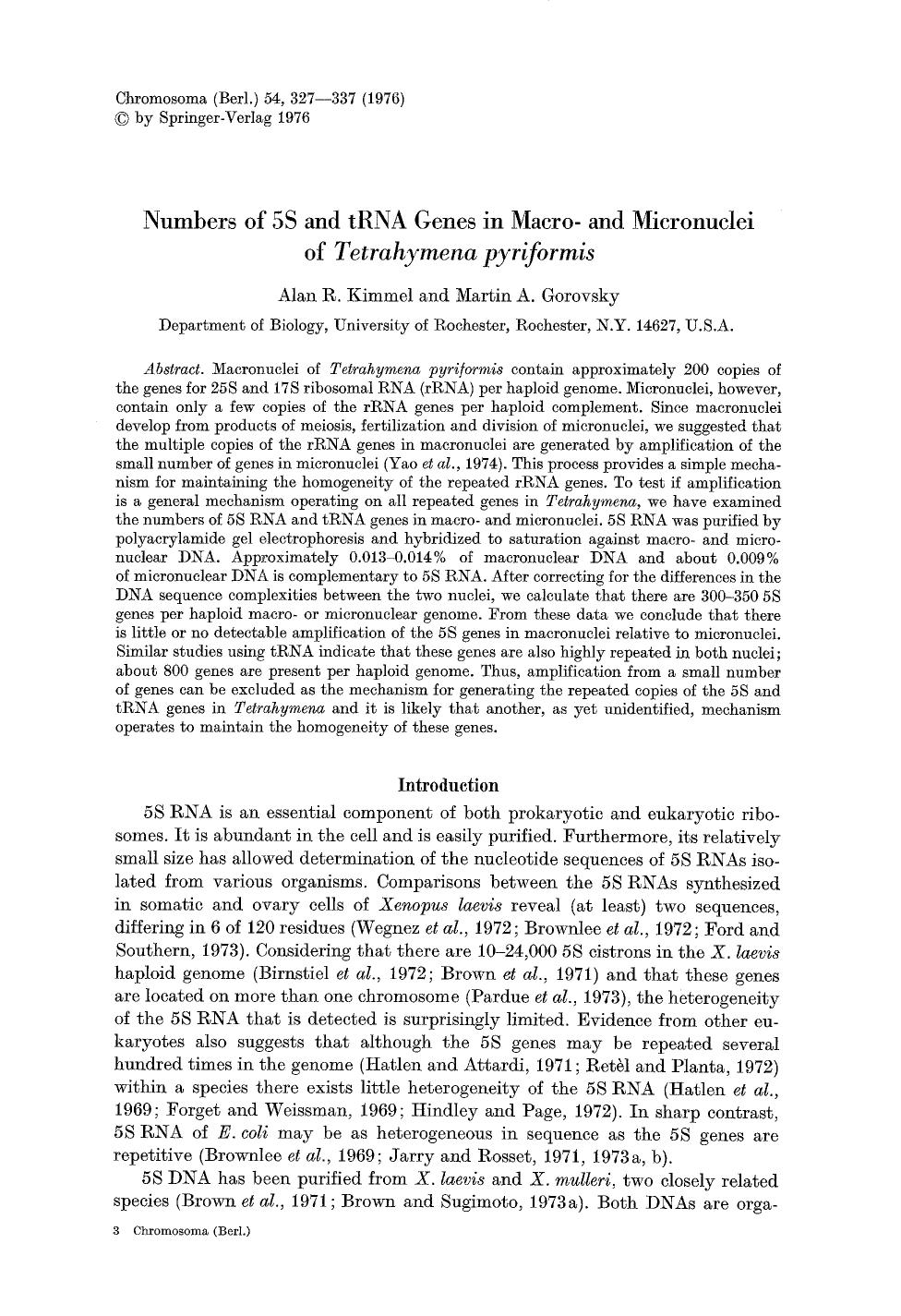Numbers of 5S and tRNA genes in macro- and micronuclei of <Emphasis Type="Italic">Tetrahymena pyriformis<Emphasis> by Unknown