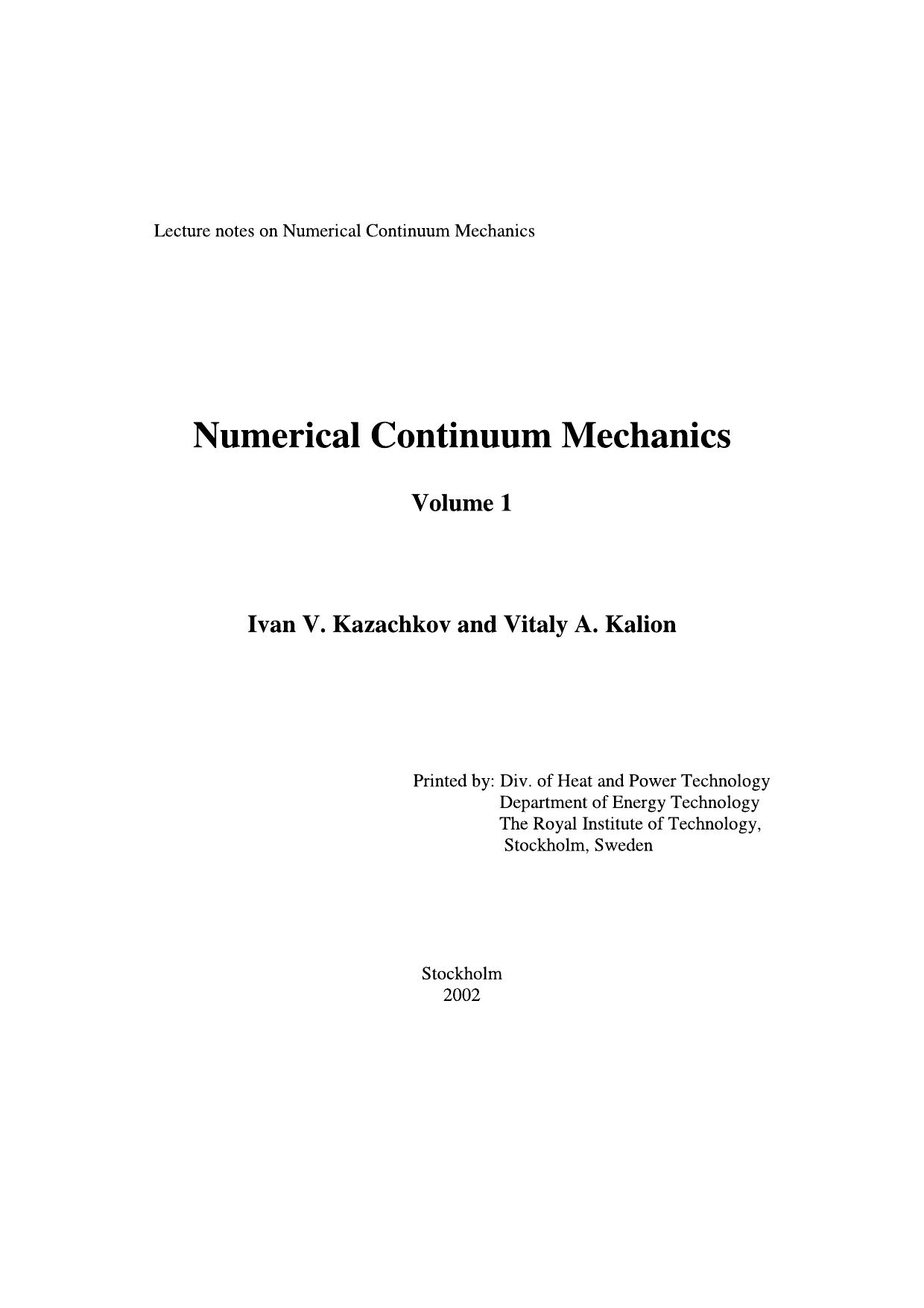 Numerical Continuum Mechanics by Kalion V.A. Kazachkov I.V