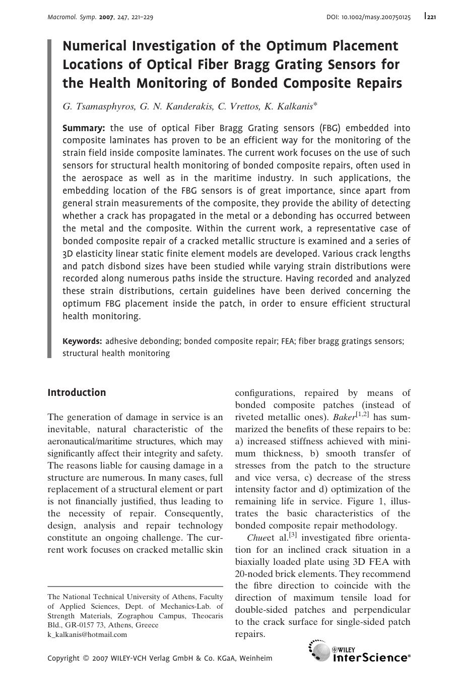 Numerical Investigation of the Optimum Placement Locations of Optical Fiber Bragg Grating Sensors for the Health Monitoring of Bonded Composite Repairs by Unknown