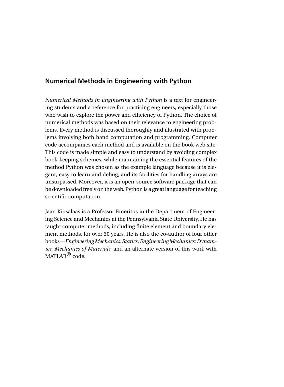 Numerical Methods in Engineering with Python J Kiusalaas Cambridge by Unknown