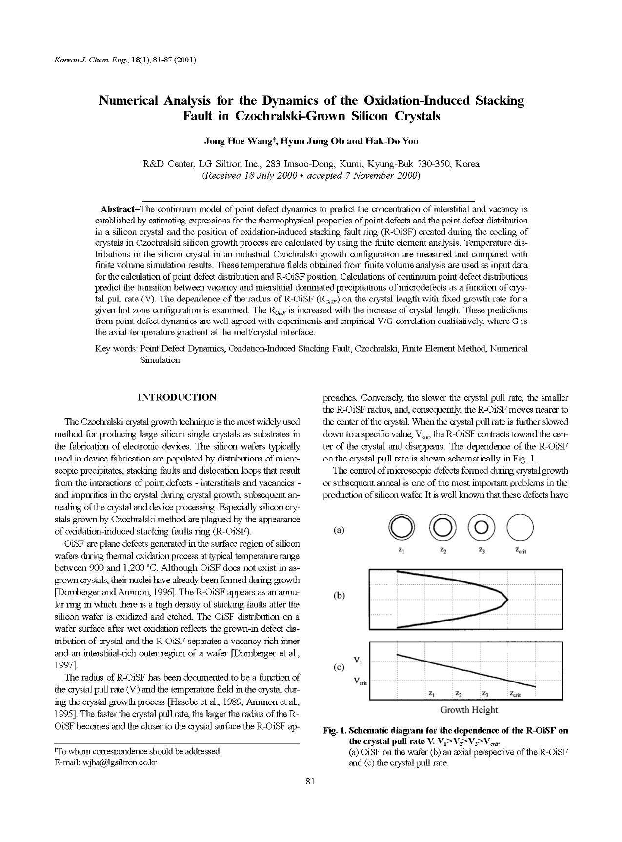 Numerical analysis for the dynamics of the oxidation-induced stacking fault in czochralski-grown silicon crystals by Unknown