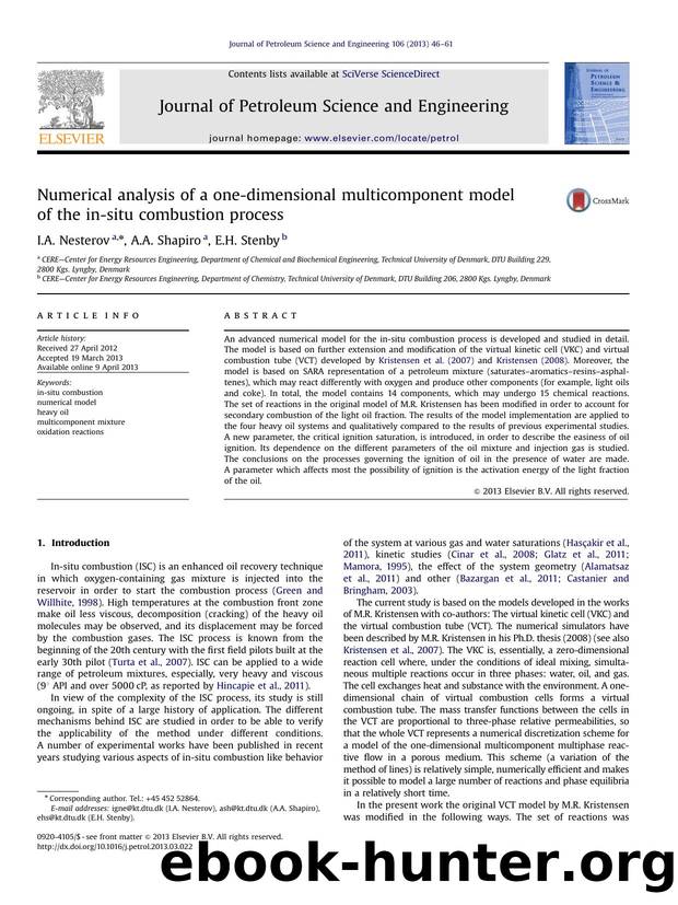 Numerical analysis of a one-dimensional multicomponent model of the in-situ combustion process by I.A. Nesterov & A.A. Shapiro & E.H. Stenby