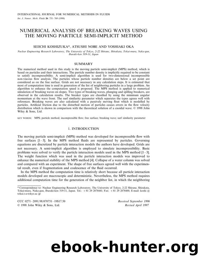 Numerical analysis of breaking waves using the moving particle semi-implicit method by Unknown
