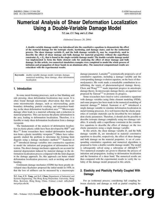 Numerical analysis of shear deformation localization using a double-variable damage model by Unknown