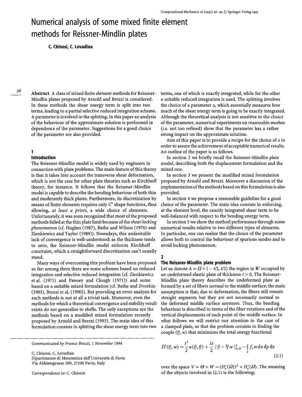 Numerical analysis of some mixed finite element methods for Reissner-Mindlin plates by Unknown