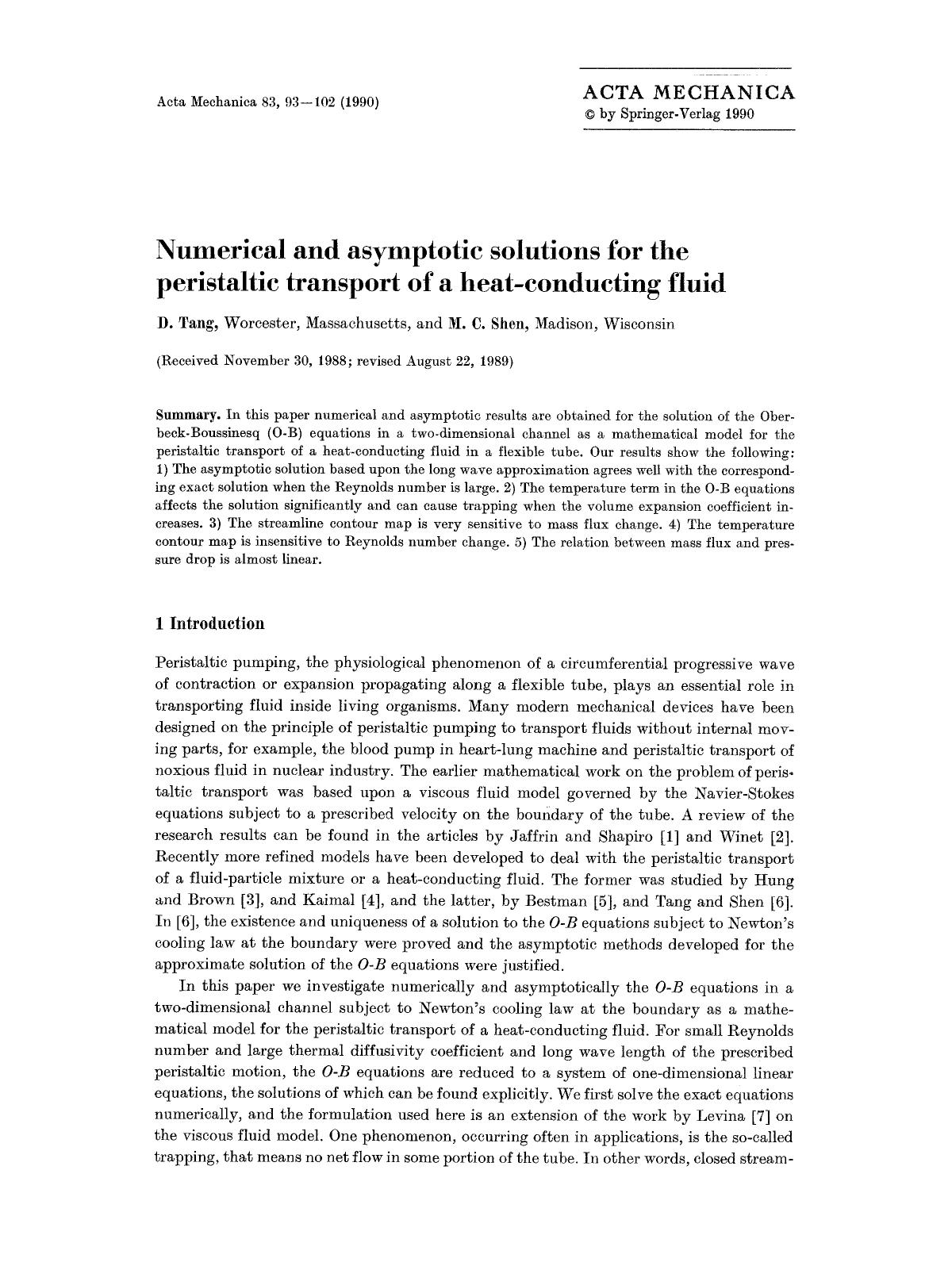 Numerical and asymptotic solutions for the peristaltic transport of a heat-conducting fluid by Unknown