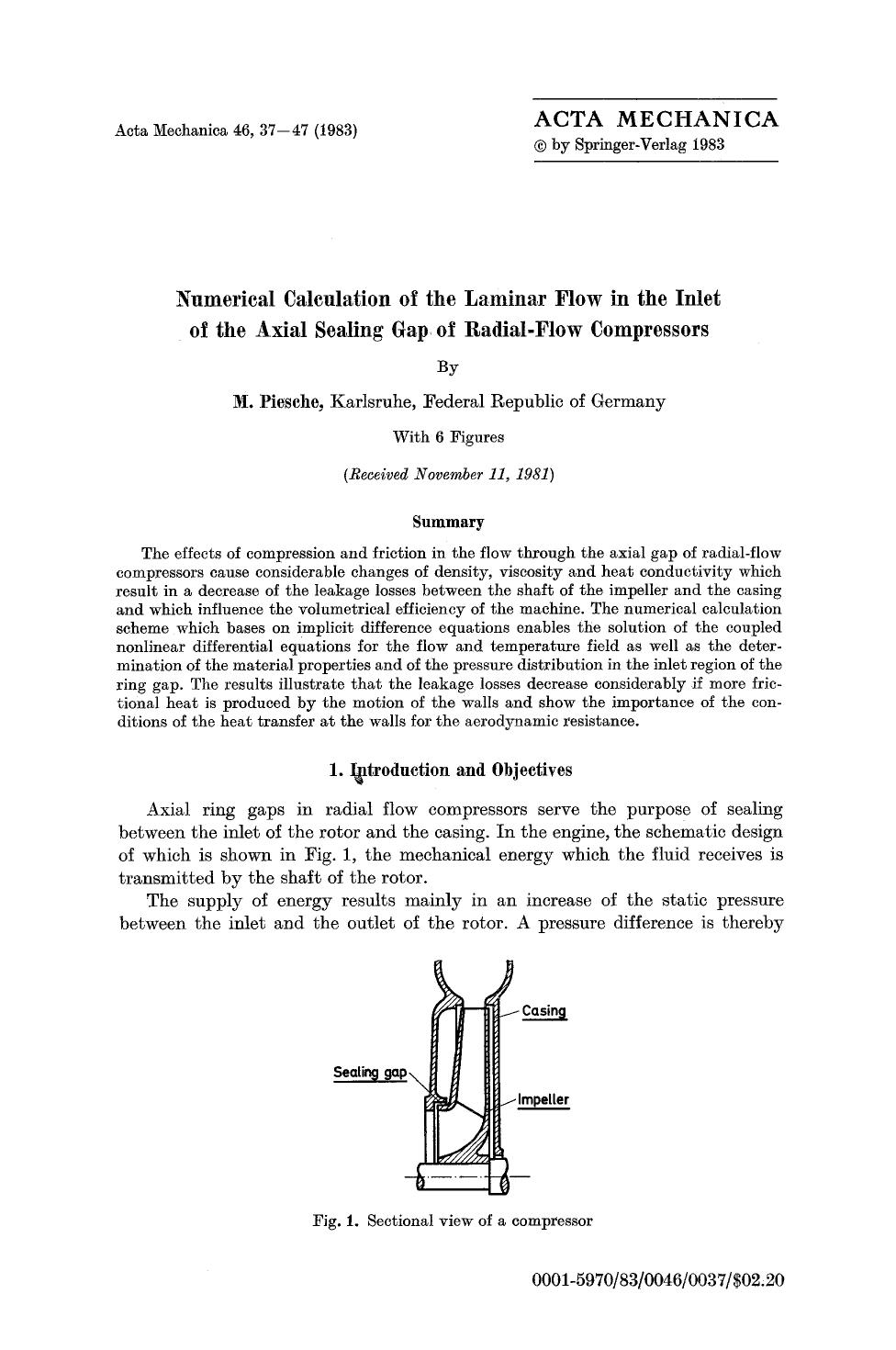 Numerical calculation of the laminar flow in the inlet of the axial sealing gap of radial-flow compressors by Unknown