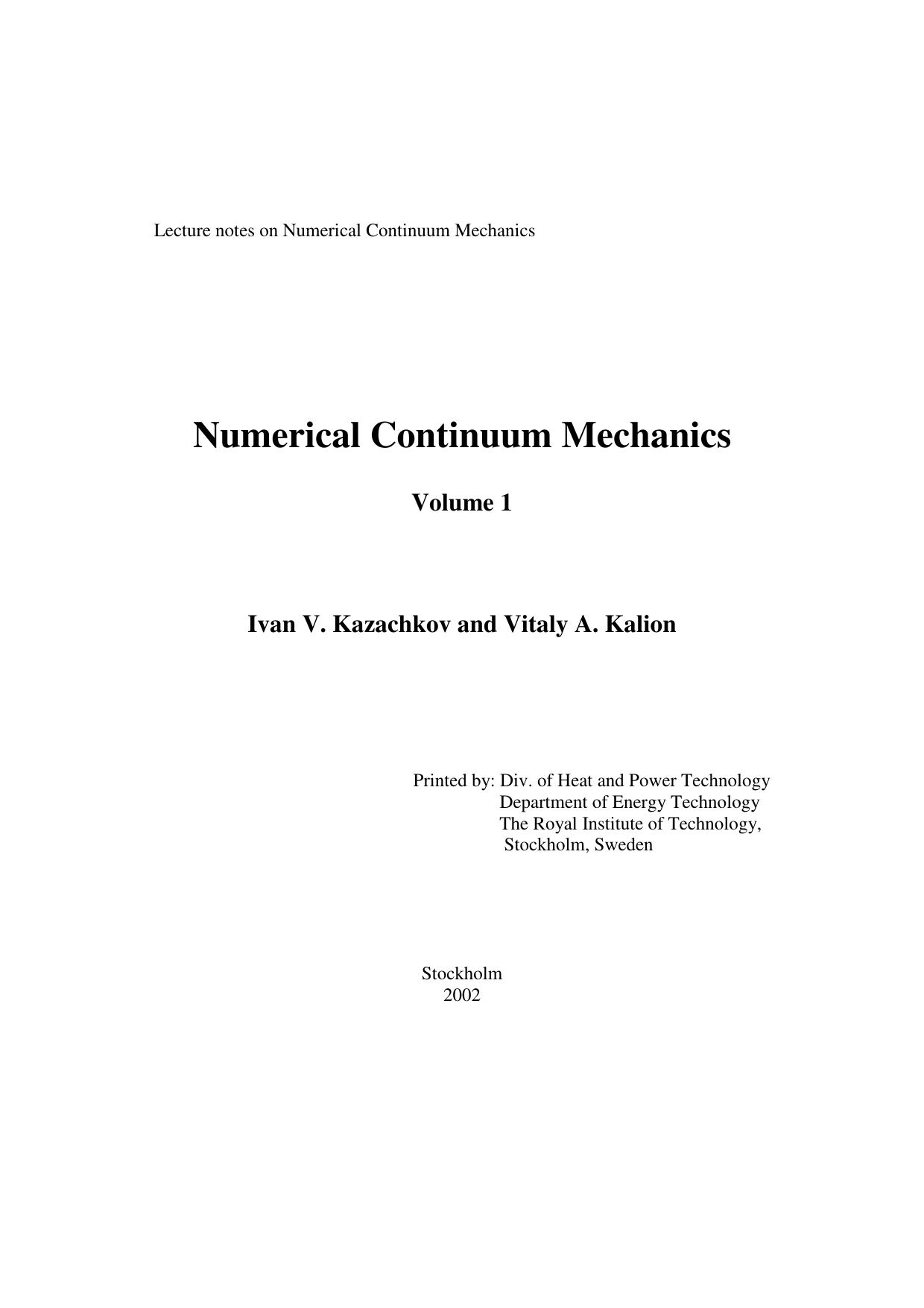 Numerical continuum mechanics by Kazachkov I.V. Kalion V.A