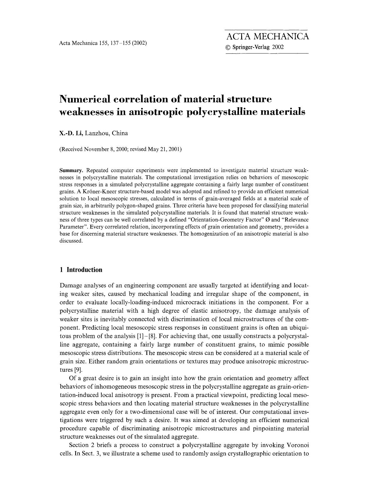 Numerical correlation of material structure weaknesses in anisotropic polycrystalline materials by Unknown