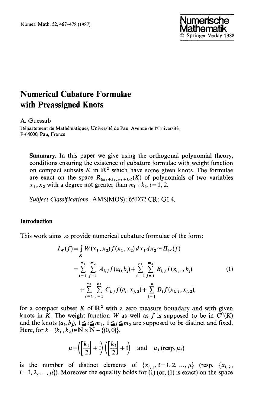 Numerical cubature formulae with preassigned knots by Unknown