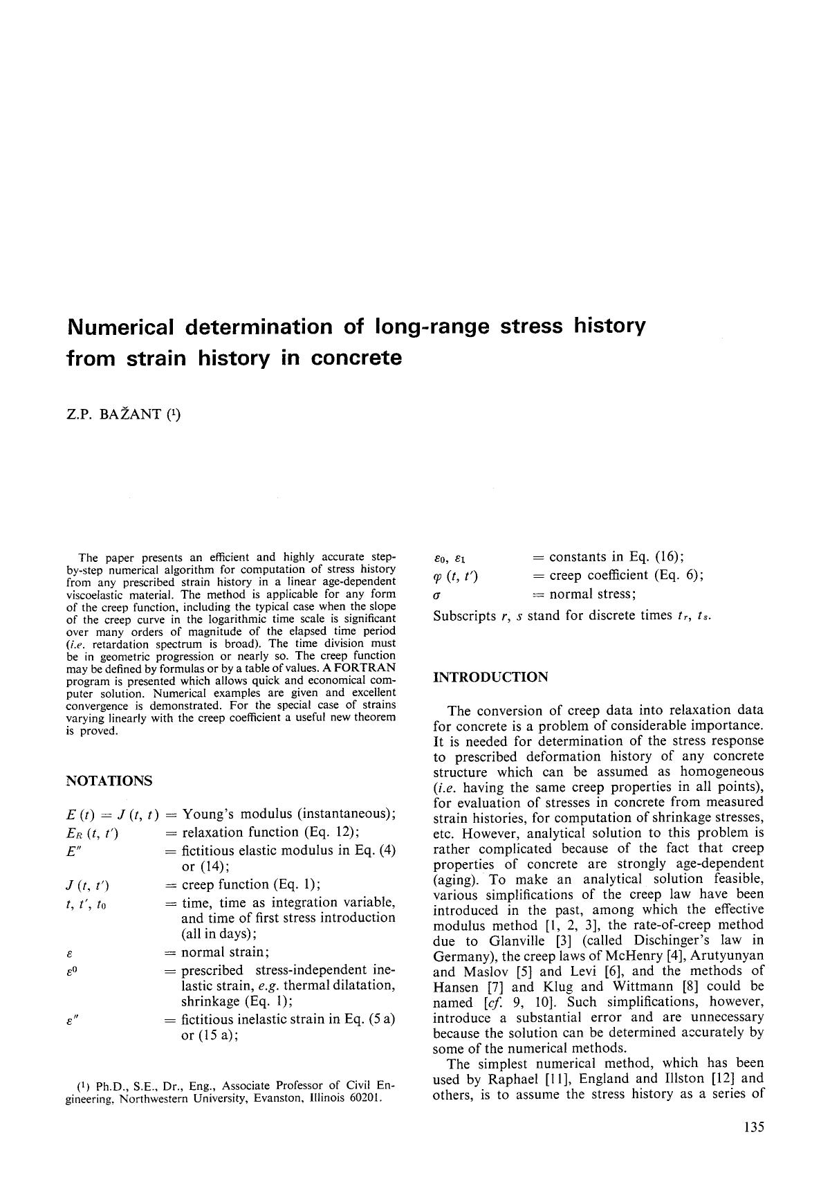 Numerical determination of long-range stress history from strain history in concrete by Unknown