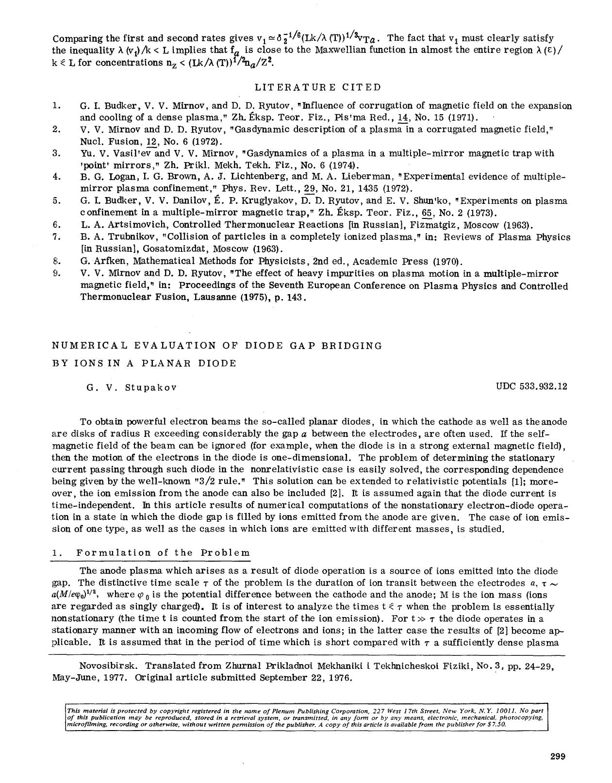 Numerical evaluation of diode gap bridging by ions in a planar diode by Unknown