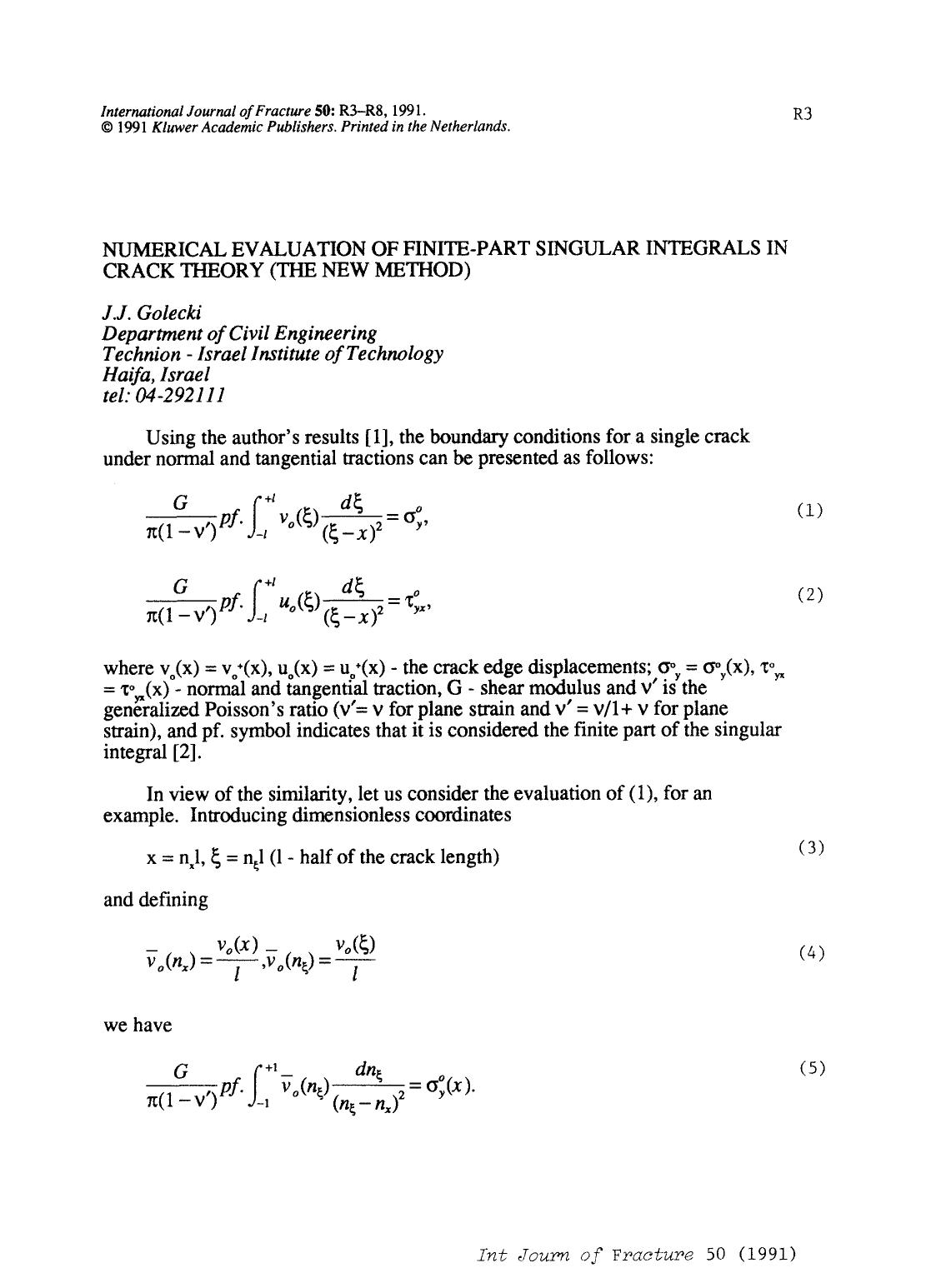 Numerical evaluation of finite-part singular integrals in crack theory (the new method) by Unknown