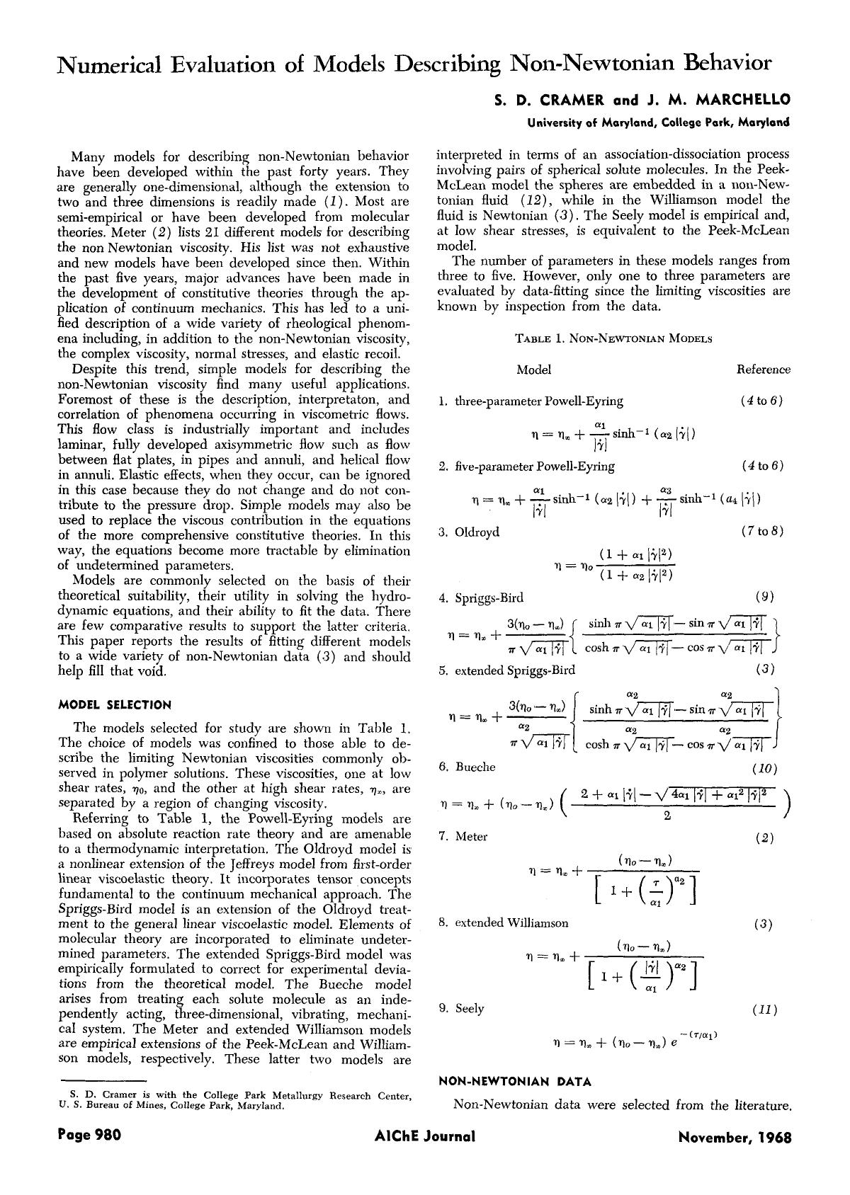 Numerical evaluation of models describing non-Newtonian behavior by Unknown