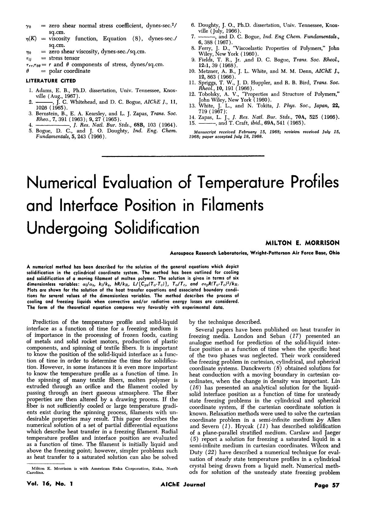 Numerical evaluation of temperature profiles and interface position in filaments undergoing solidification by Unknown