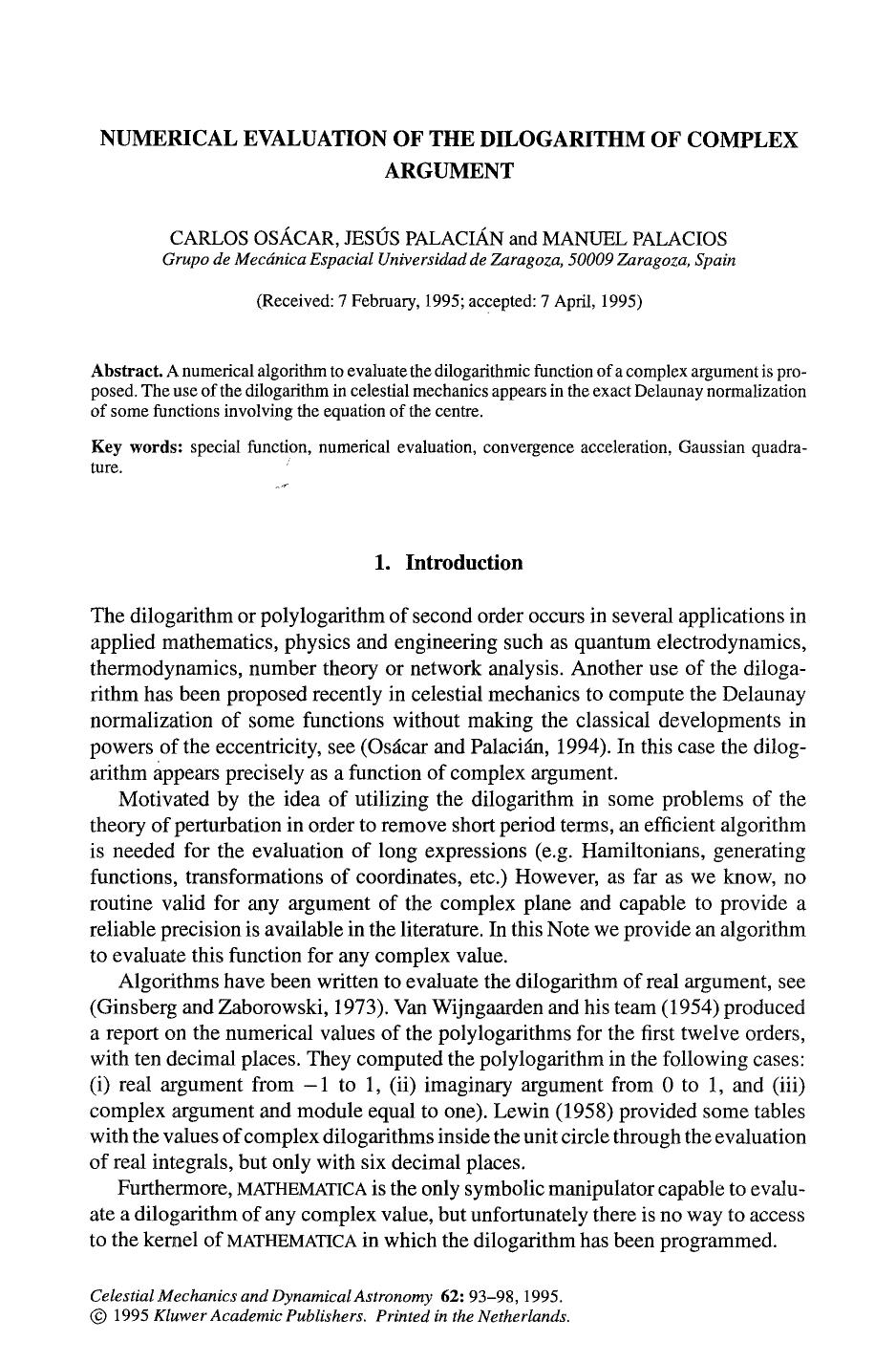 Numerical evaluation of the dilogarithm of complex argument by Unknown