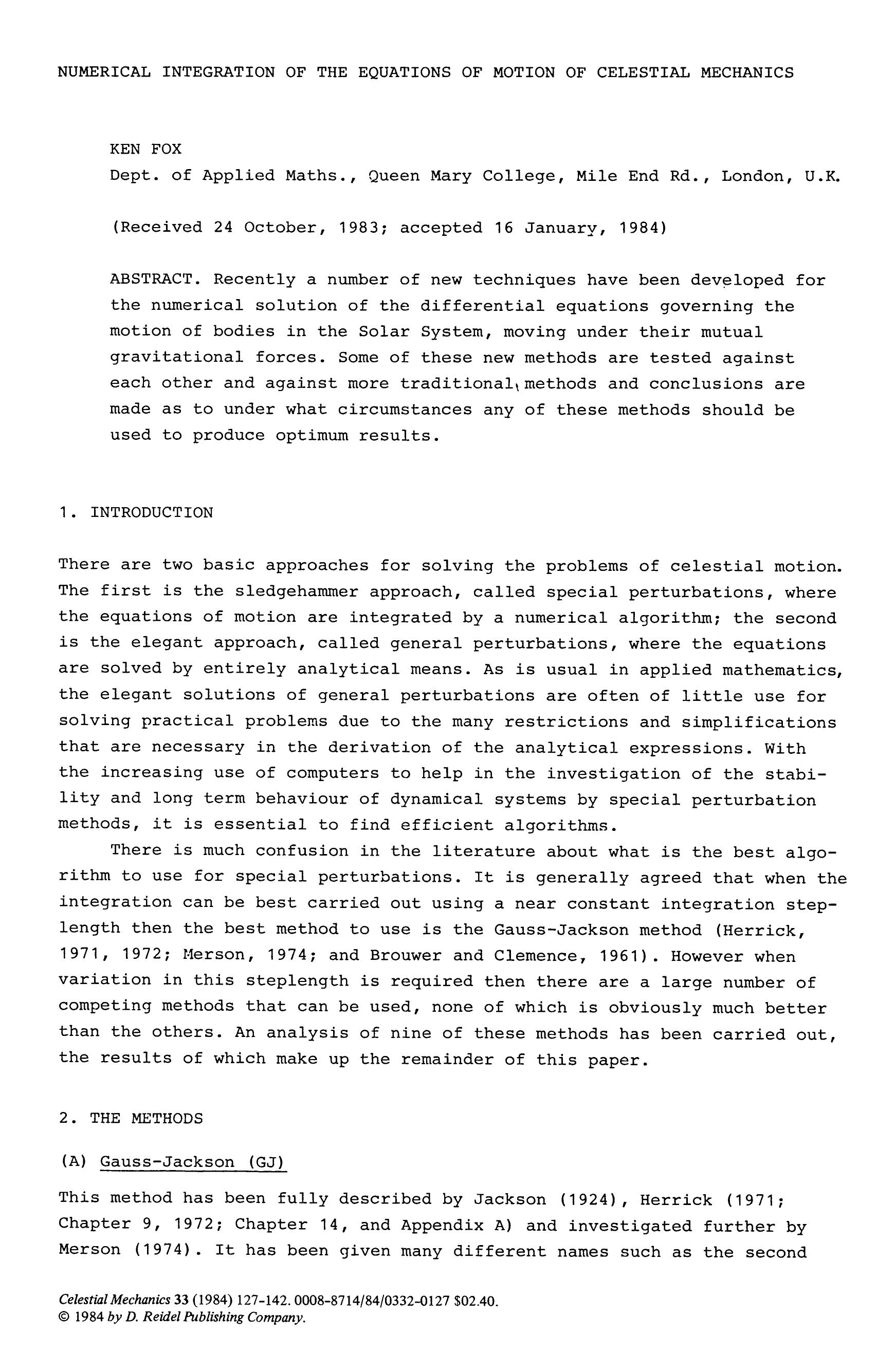 Numerical integration of the equations of motion of celestial mechanics by Unknown