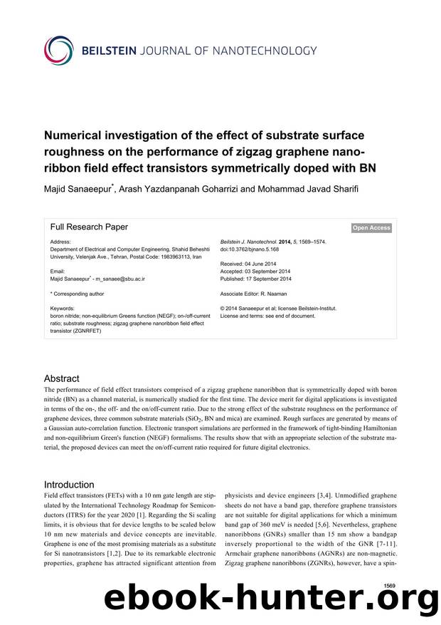 Numerical investigation of the effect of substrate surface roughness on the performance of zigzag graphene nanoribbon field effect transistors symmetrically doped with BN by Majid Sanaeepur Arash Yazdanpanah Goharrizi Mohammad Javad Sharifi