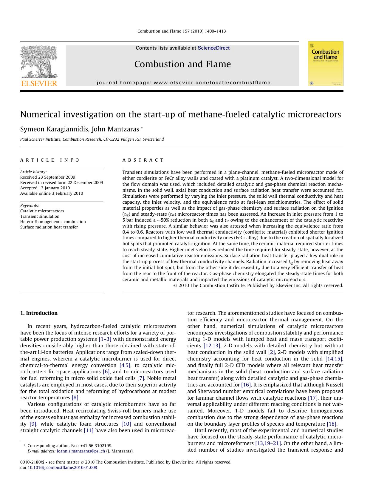 Numerical investigation on the start-up of methane-fueled catalytic microreactors by Symeon Karagiannidis; John Mantzaras