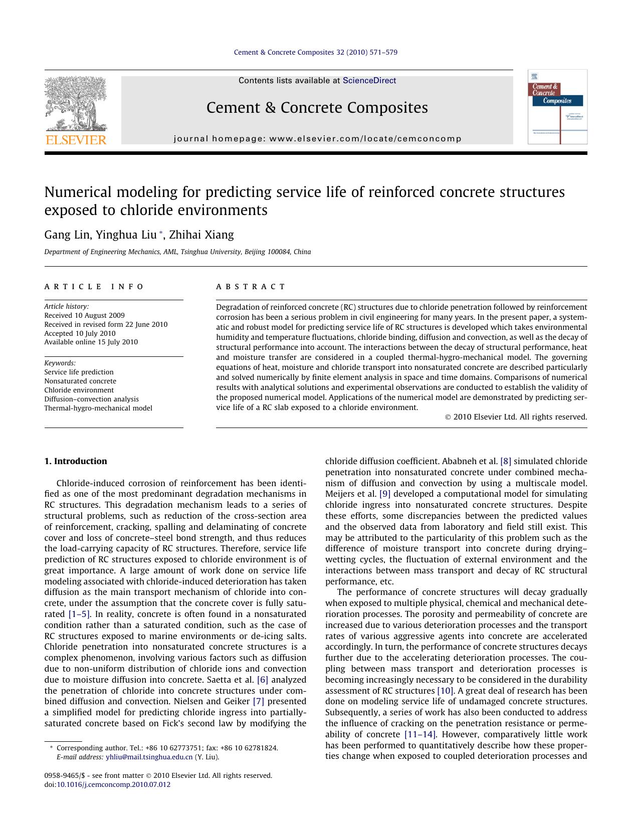 Numerical modeling for predicting service life of reinforced concrete structures exposed to chloride environments by Gang Lin & Yinghua Liu & Zhihai Xiang